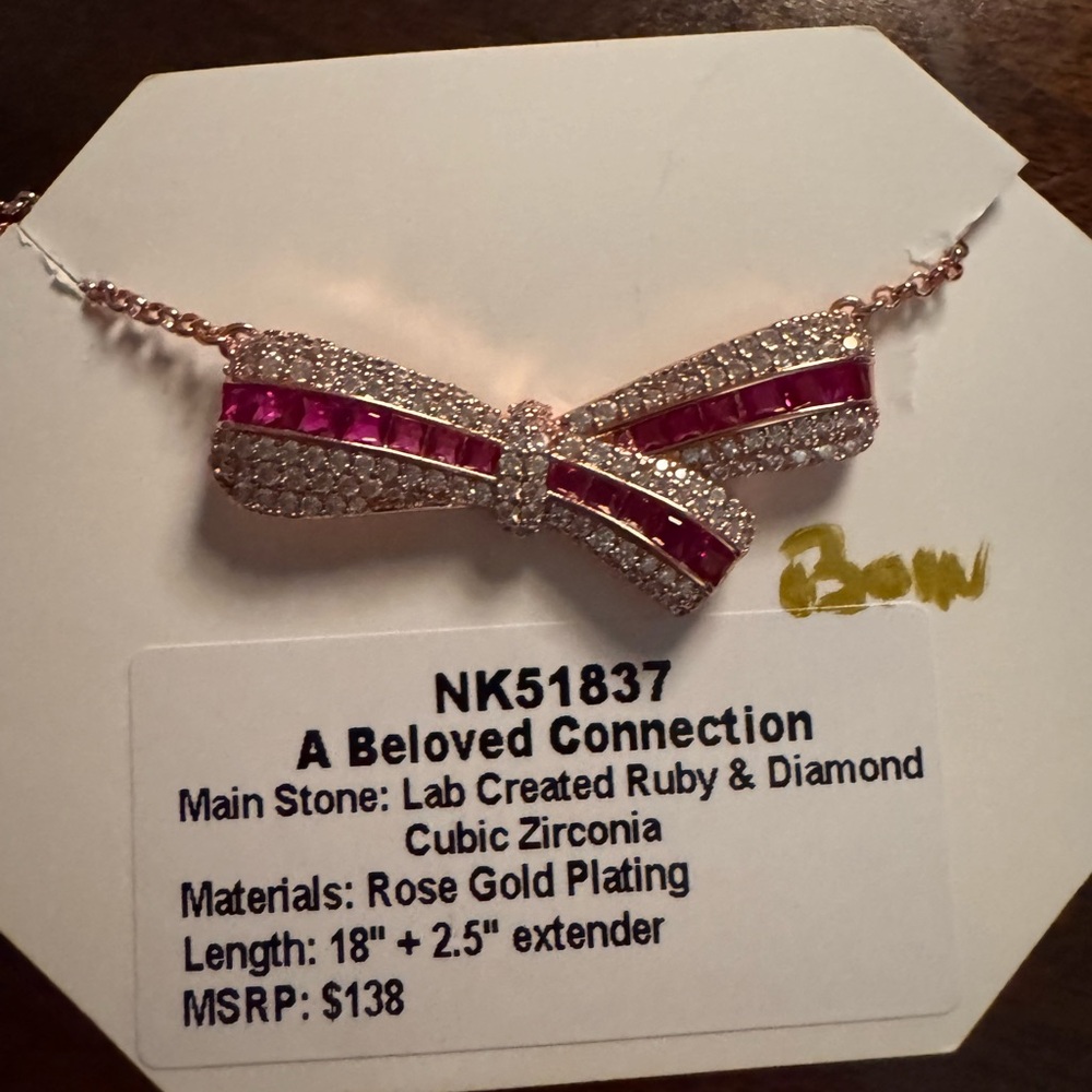 Bomb Party Jul 2025 “A Beloved Connection” Ruby/Diamond CZ Rose Gold Necklace
